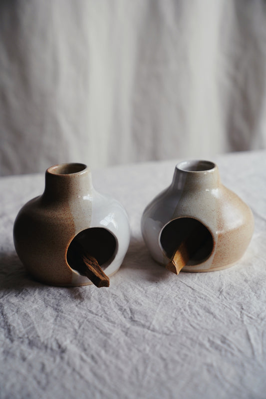 earthy glazed small chiminea