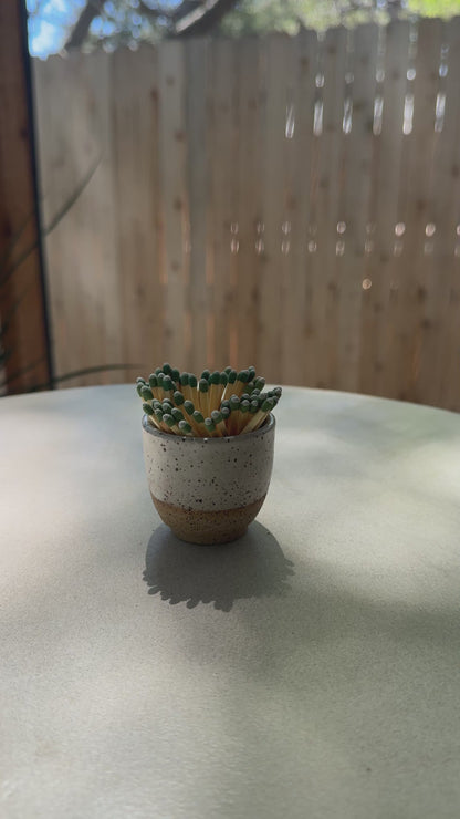 white speckled match holder